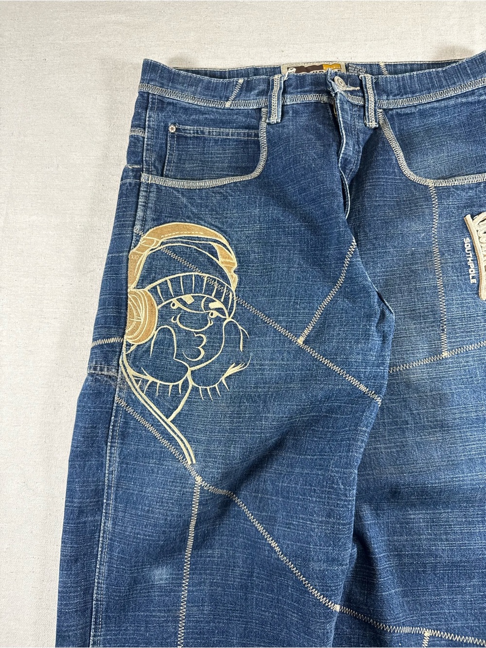 Y2K Baggy Southpole Bboy Jeans All Over Print Embroidery Bboy Character Jeans - Picture 3 of 12
